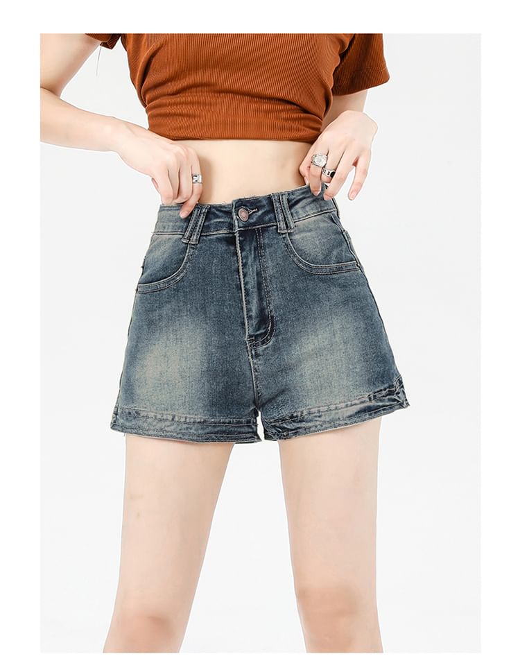 High Washed Denim Hot Pants Waist FashionChic