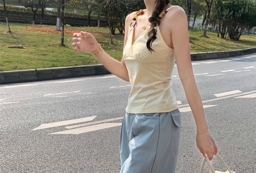 Mid Ruched Waist Leg Wide Pants Plain FashionChic