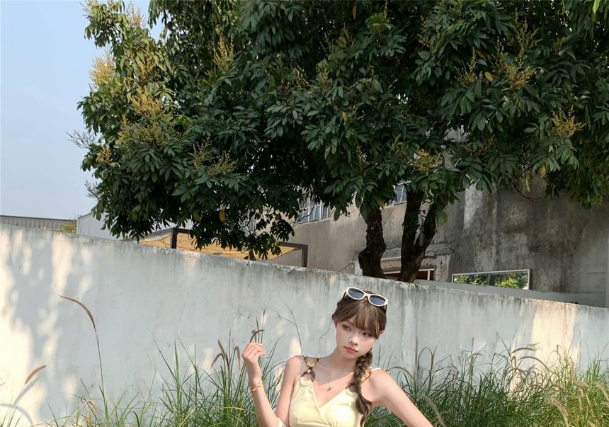 Mid Ruched Waist Leg Wide Pants Plain FashionChic