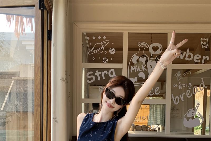 Pants Plain Floral / Rise Leg High Asymmetrical Tank Wide Top FashionChic