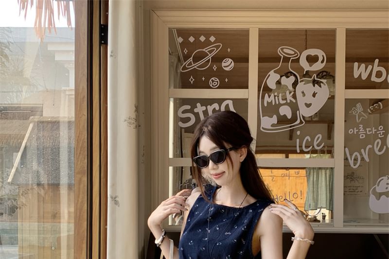 Pants Plain Floral / Rise Leg High Asymmetrical Tank Wide Top FashionChic