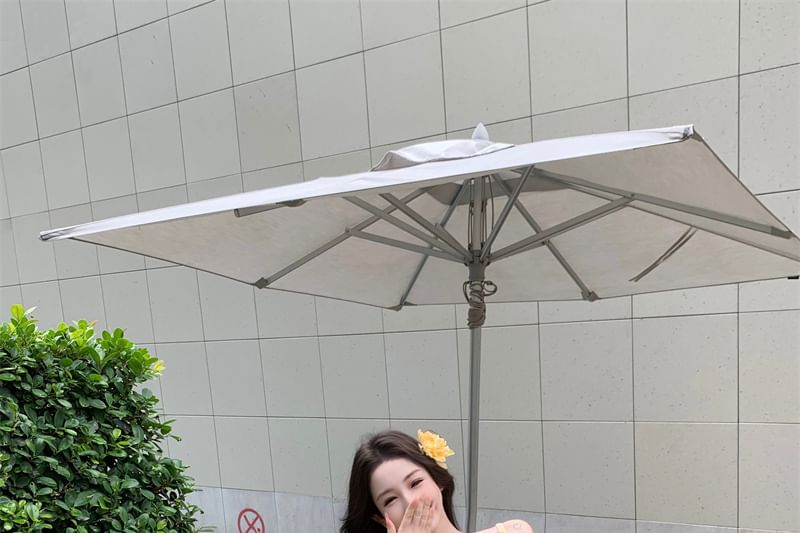 Camisole Plain Top Ruffled Leg Crop / Waist Mid Wide Shirred Pants FashionChic