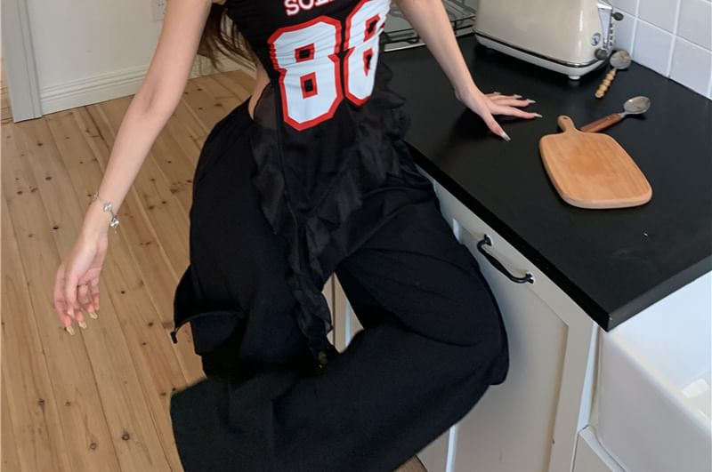 Leg Numbering Waist Top High Pants Wide Tube / Ruffled FashionChic