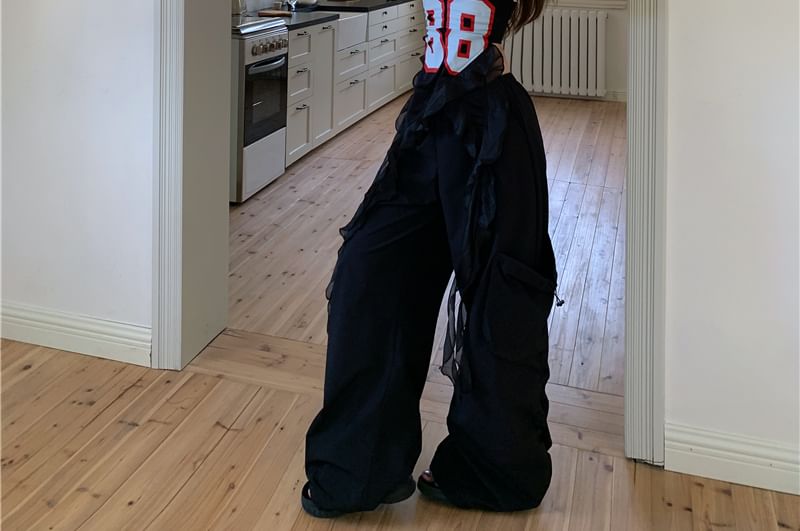 Leg Numbering Waist Top High Pants Wide Tube / Ruffled FashionChic