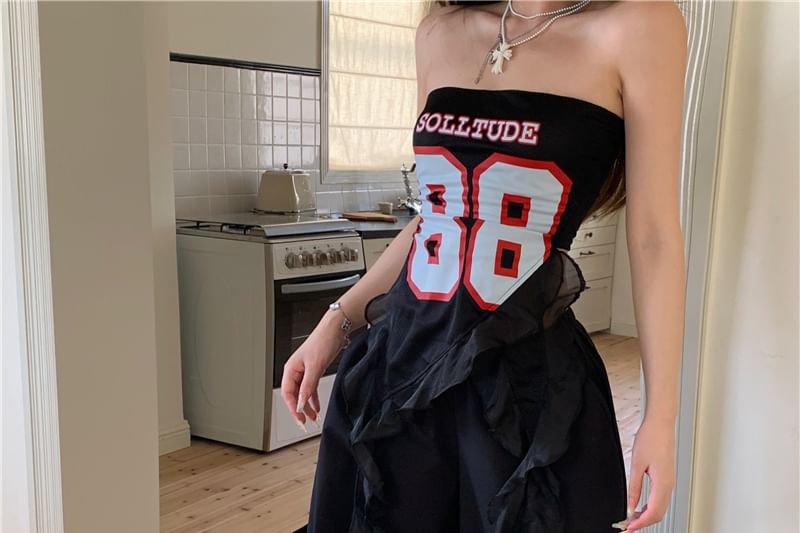 Leg Numbering Waist Top High Pants Wide Tube / Ruffled FashionChic