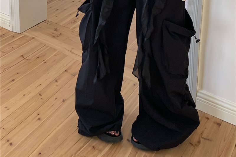 Leg Numbering Waist Top High Pants Wide Tube / Ruffled FashionChic