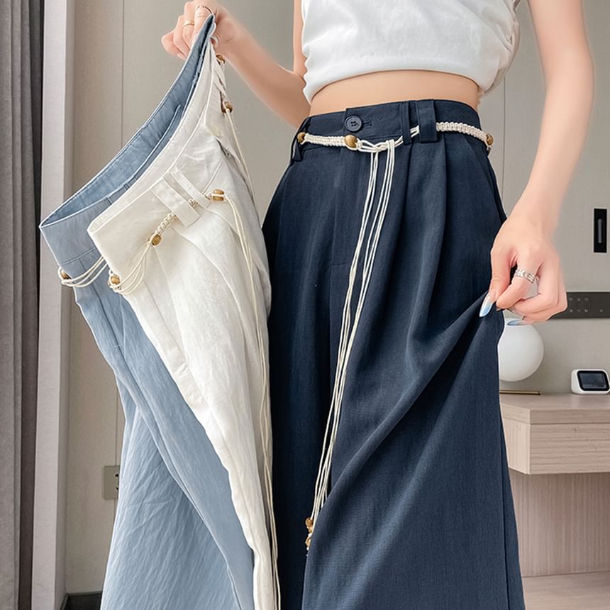 (Various Waist Plain Designs) Wide Pants Leg High FashionChic