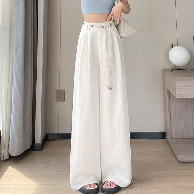 (Various Waist Plain Designs) Wide Pants Leg High FashionChic