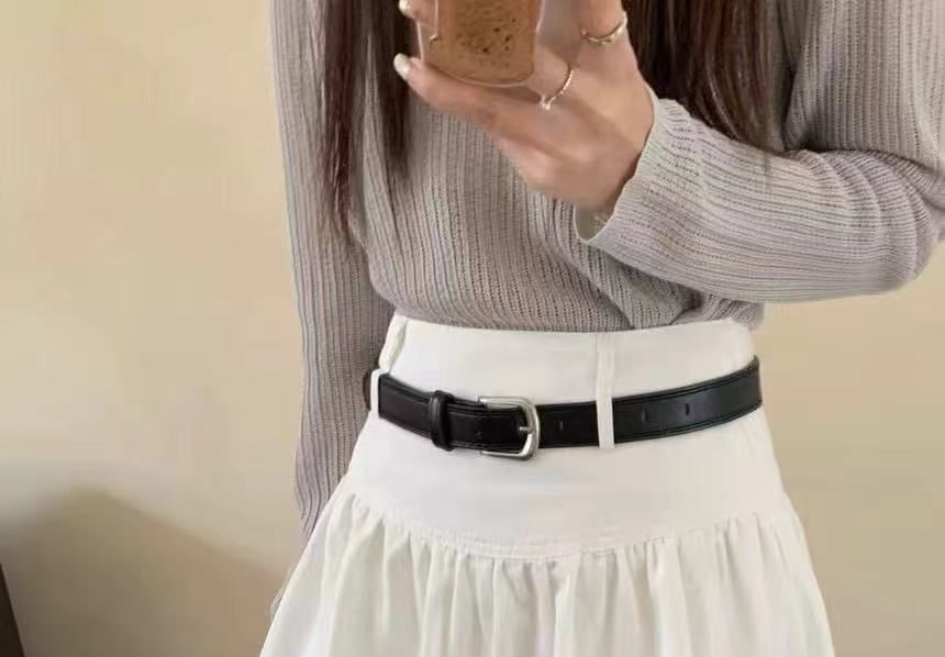 + High Set: A-Line Belt Hem Mini Plain Skirt Rise Bubble FashionChic