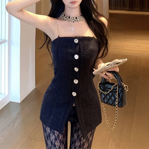 Fit Top Button Bootcut Plain Pants Floral / Camisole Slim Lace FashionChic