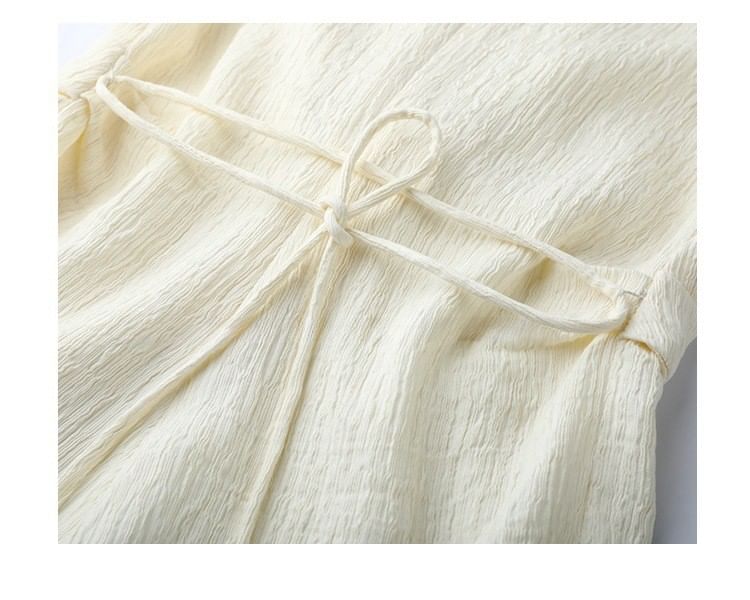 Plain Top Tank Slit Wide Rise / Pants Knot Leg High V-Neck FashionChic