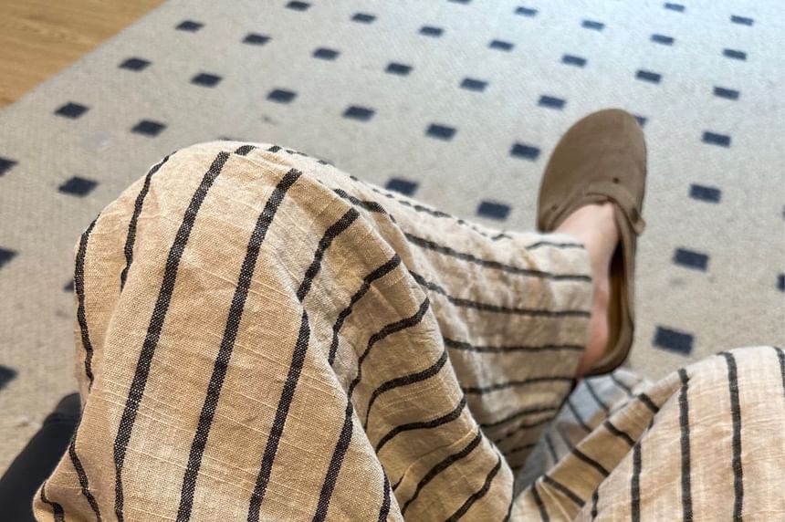 Waist Pants Leg Wide High Plain Striped FashionChic