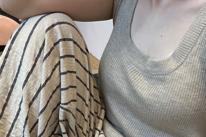 Waist Pants Leg Wide High Plain Striped FashionChic