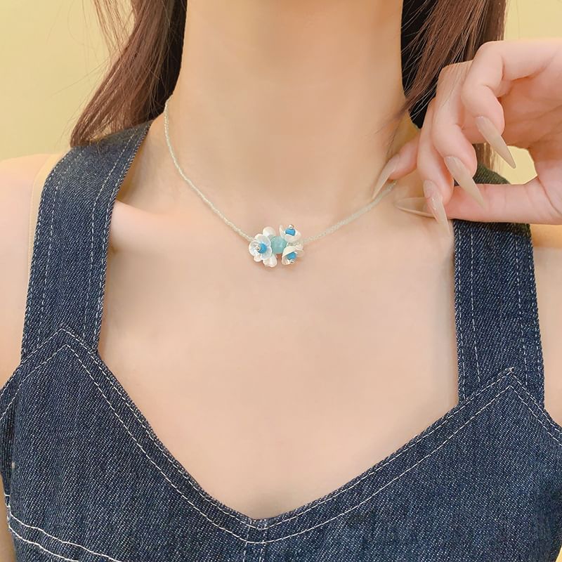 / Beaded Drop Earring Necklace Floral FashionChic