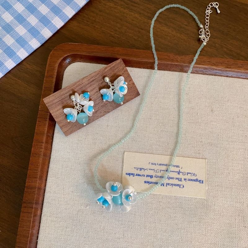 / Beaded Drop Earring Necklace Floral FashionChic