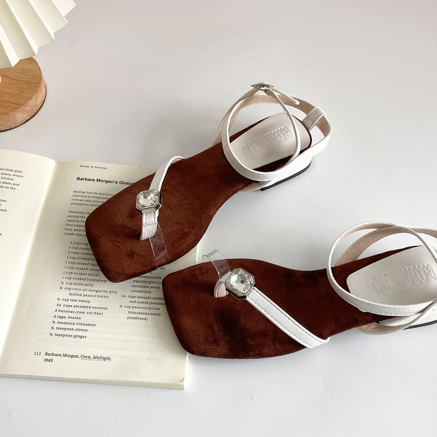 Rhinestone Toe Loop Chunky Heel Sandals