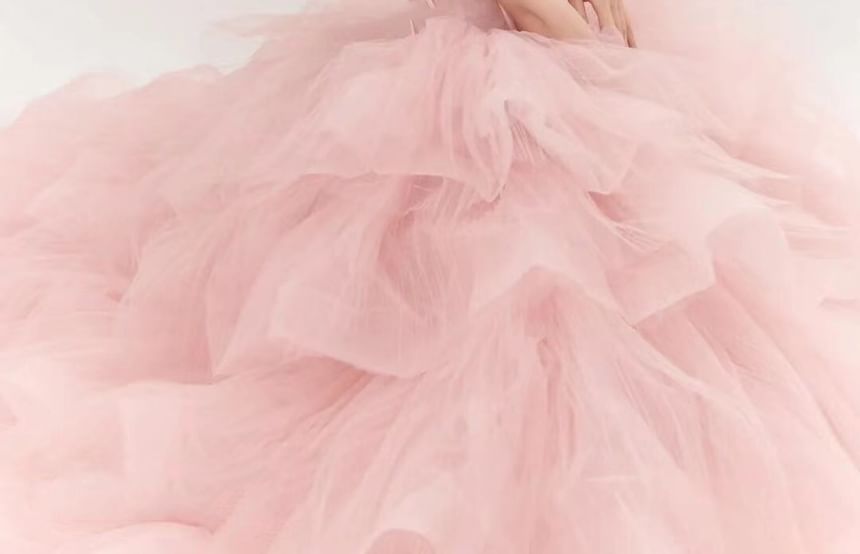 Strapless Plain Tiered Wedding Gown FashionChic