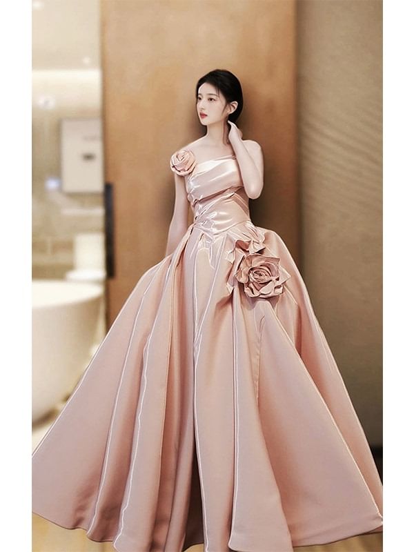 Strapless Ball Plain Gown Detail Flower Wedding FashionChic