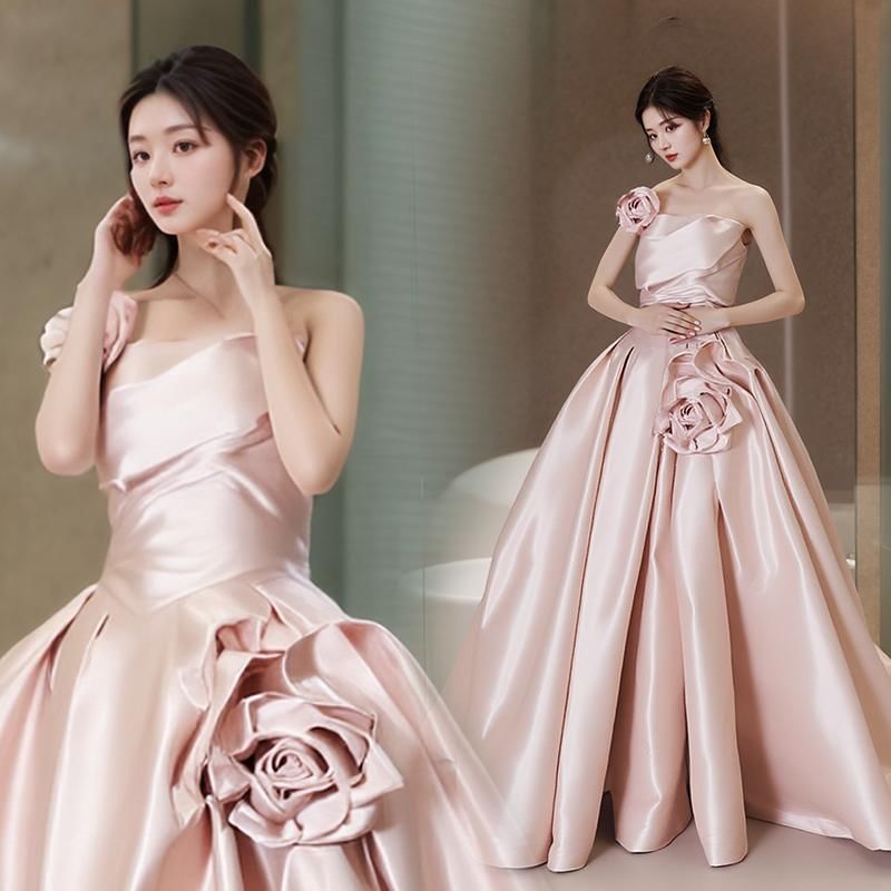 Strapless Ball Plain Gown Detail Flower Wedding FashionChic