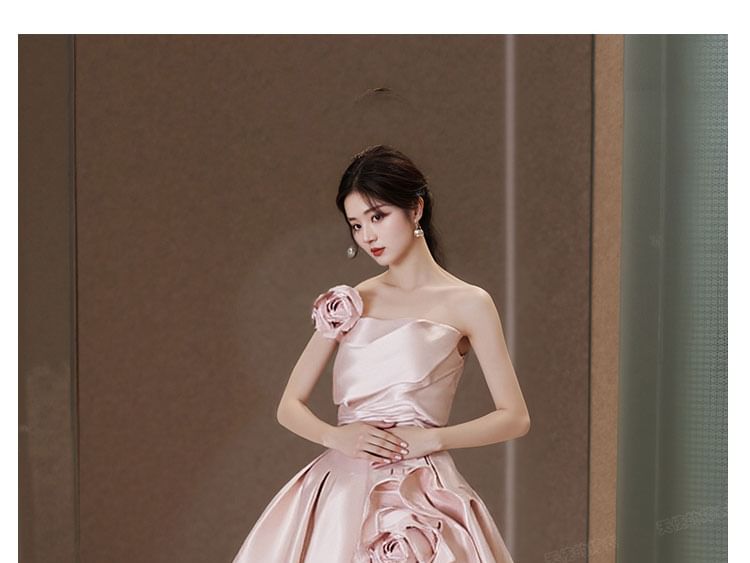 Strapless Ball Plain Gown Detail Flower Wedding FashionChic