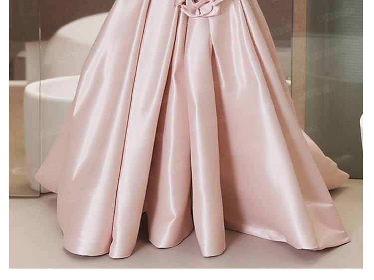 Strapless Ball Plain Gown Detail Flower Wedding FashionChic