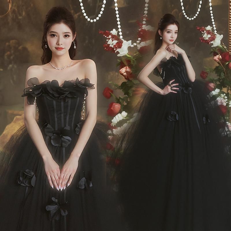 Strapless Gown Detail A-Line Flower Plain Evening FashionChic