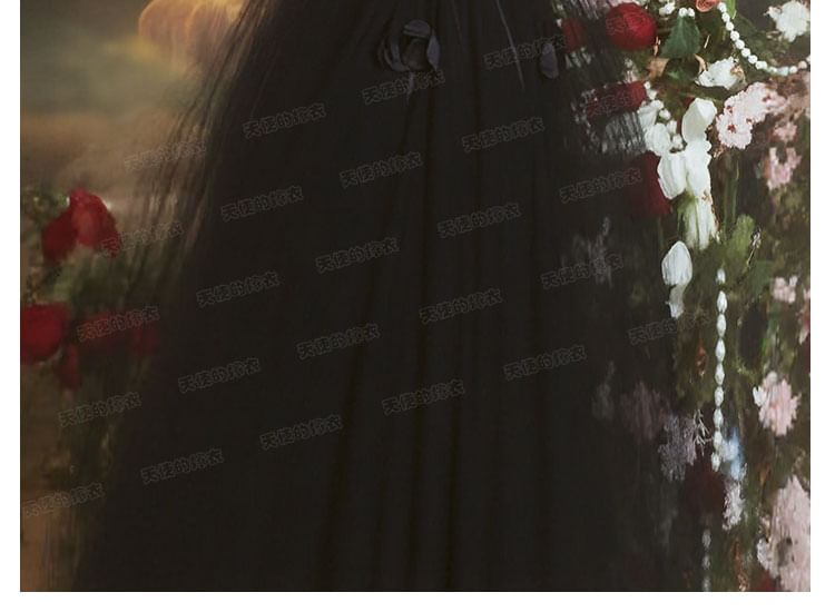 Strapless Gown Detail A-Line Flower Plain Evening FashionChic