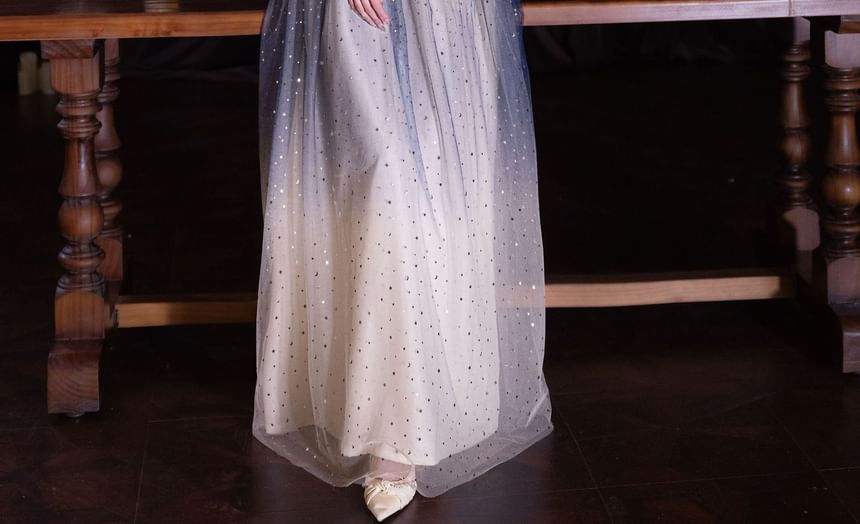 (Various Lace / Designs) Round Gown Neck Short-Sleeve Cocktail Gradient Dress Evening Panel FashionChic