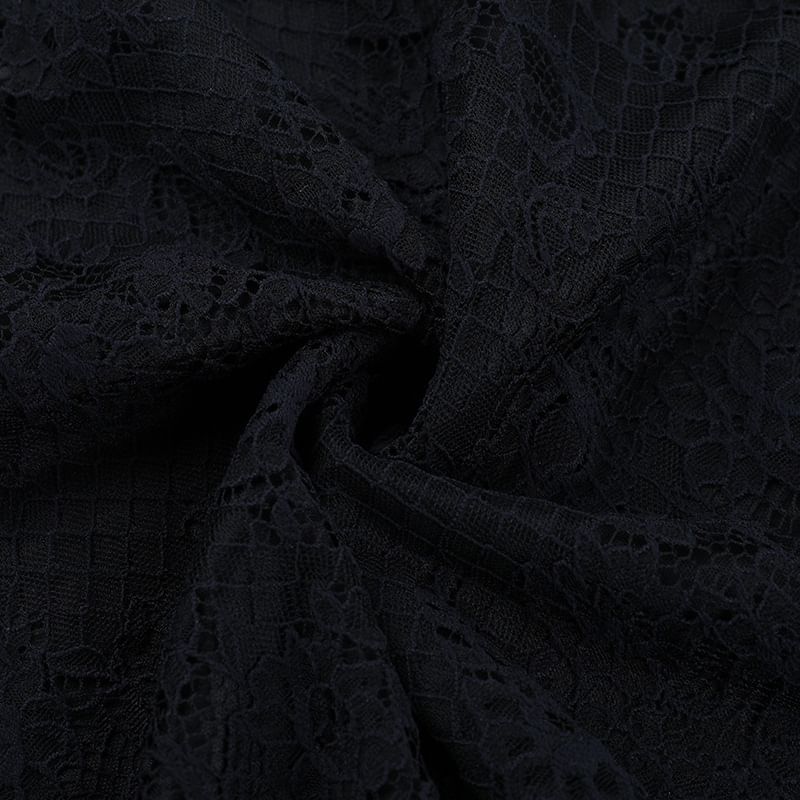 High Waist Lace Ruffle Velvet Shirred Midi Mermaid Skirt FashionChic