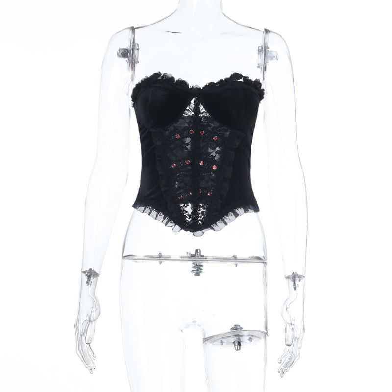 Strapless Lace Panel Bustier Top FashionChic