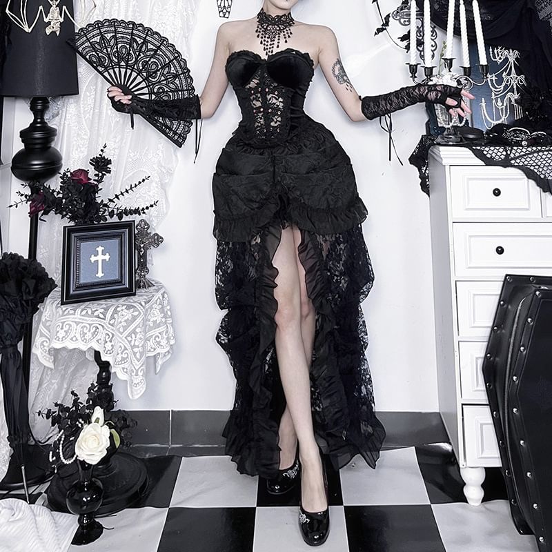 Strapless Lace Panel Bustier Top FashionChic