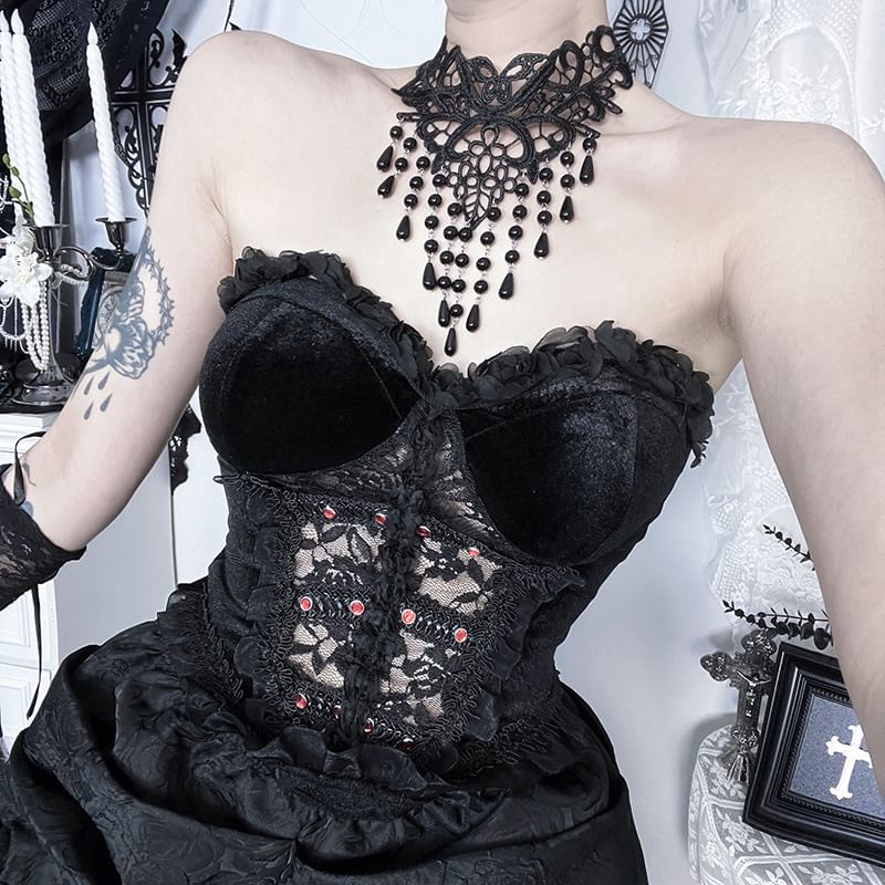 Strapless Lace Panel Bustier Top FashionChic