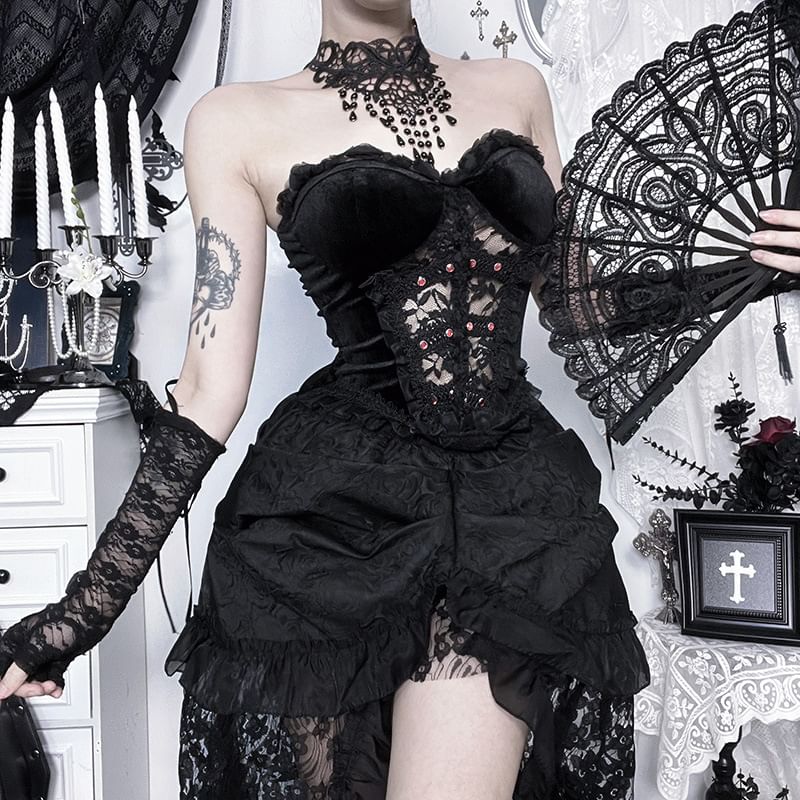 Strapless Lace Panel Bustier Top FashionChic