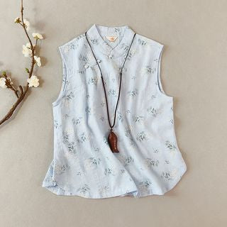 Traditional Chinese Sleeveless Floral Frog Buttoned Top SpreePicky