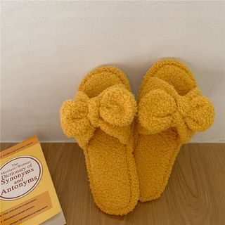 Pineapple Embroidered Fluffy Bow Slippers SpreePicky