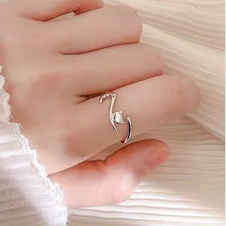 Cat Rhinestone Alloy Open Ring SpreePicky