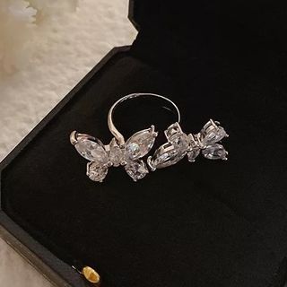 Butterfly Rhinestone Alloy Open Ring SpreePicky