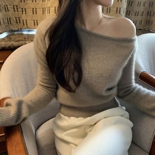 One-Shoulder Plain Sweater mySite