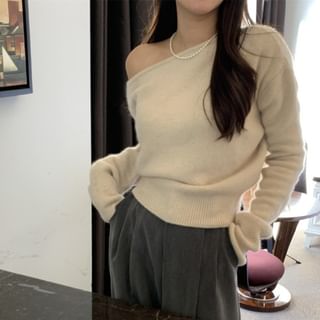 One-Shoulder Plain Sweater mySite