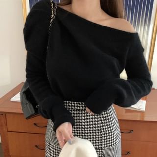 One-Shoulder Plain Sweater mySite