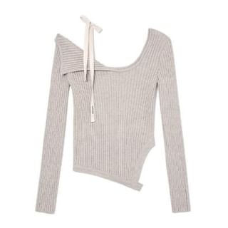 Cold Shoulder Plain Knit Top SpreePicky