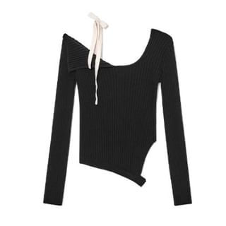 Cold Shoulder Plain Knit Top SpreePicky