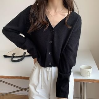 V-Neck Button-Up Plain Cardigan SpreePicky