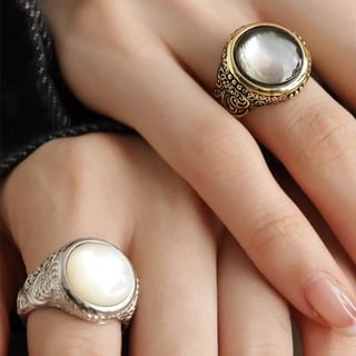 Faux Gemstone Bead Alloy Open Ring SpreePicky