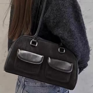 Flap Pocket Panel Faux Suede Bowler Bag SpreePicky