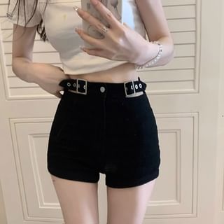 High Waist Plain Denim Shorts SpreePicky