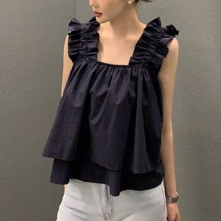 Sleeveless Square Neck Ruffle Plain Flowy Top SpreePicky