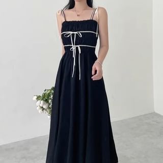 Spaghetti Strap Bow Accent Maxi A-Line Dress SpreePicky