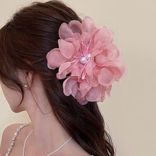 Floral Fabric Faux Pearl Hair Clamp SpreePicky