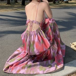 Spaghetti Strap Tie Dye Open Back Maxi A mySite